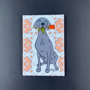 Weimaraner Dog & Rose Magnet, Handmade Pet Portrait Valentine's Day Gift Decor